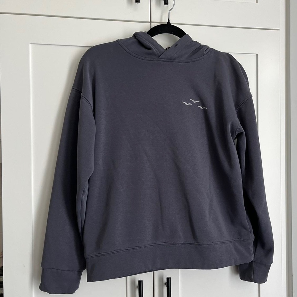 Charcoal Gray Hoodie Sweatshirt with Seagull Detail